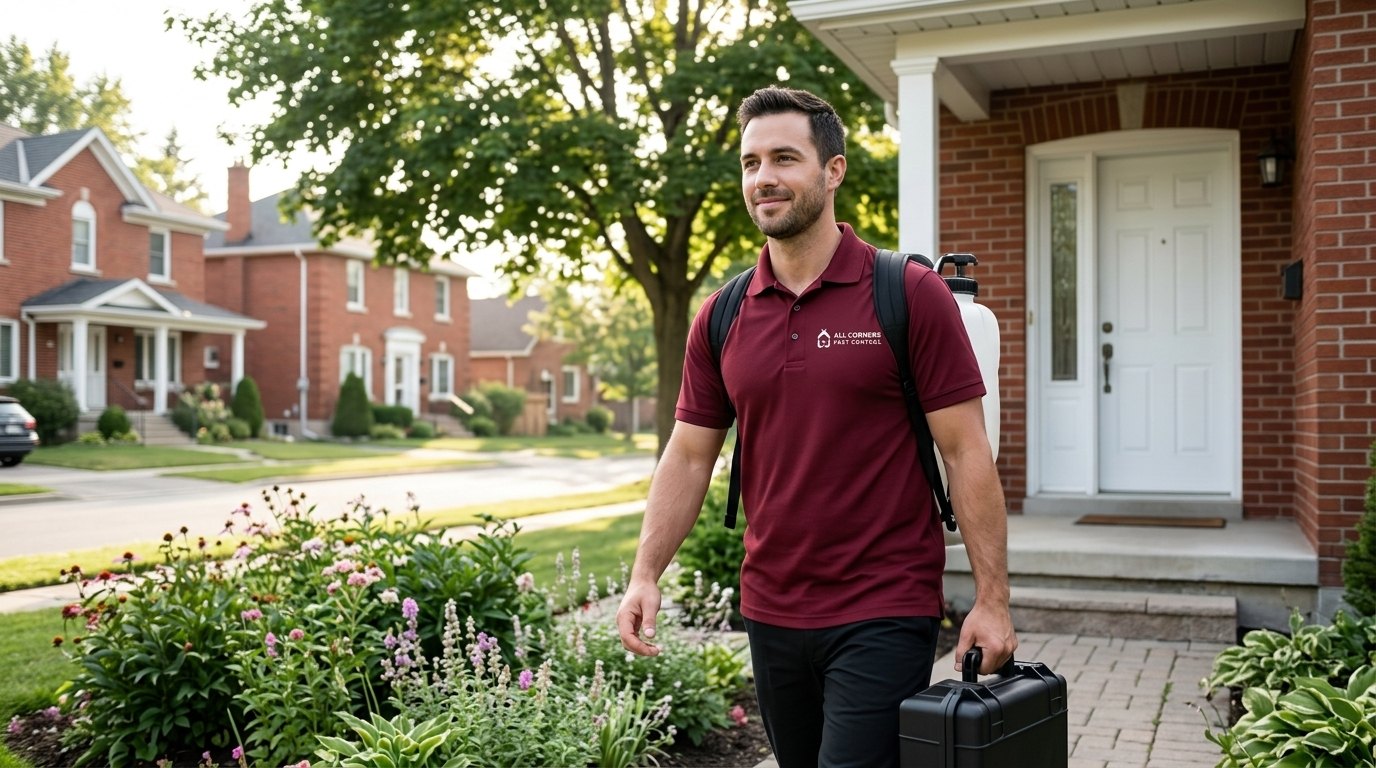 An All Corners technician arriving at a property